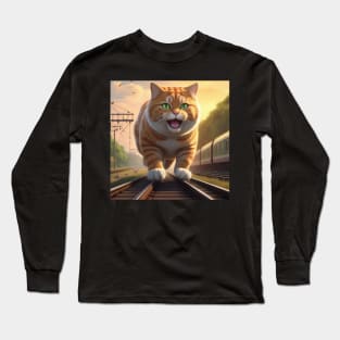 Cat Wanting To Be A Train Long Sleeve T-Shirt